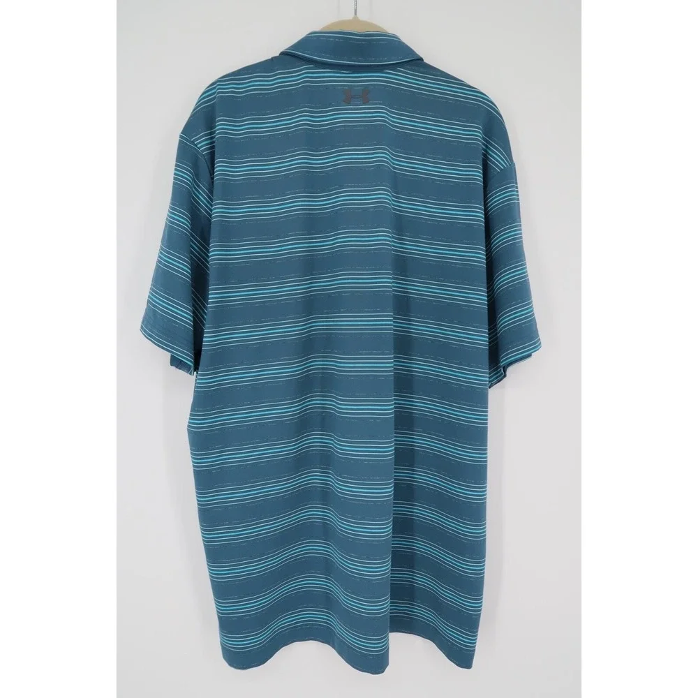 Under Armour Mens XL Blue Striped Golf Performance Loose Heatgear Polo Shirt‎